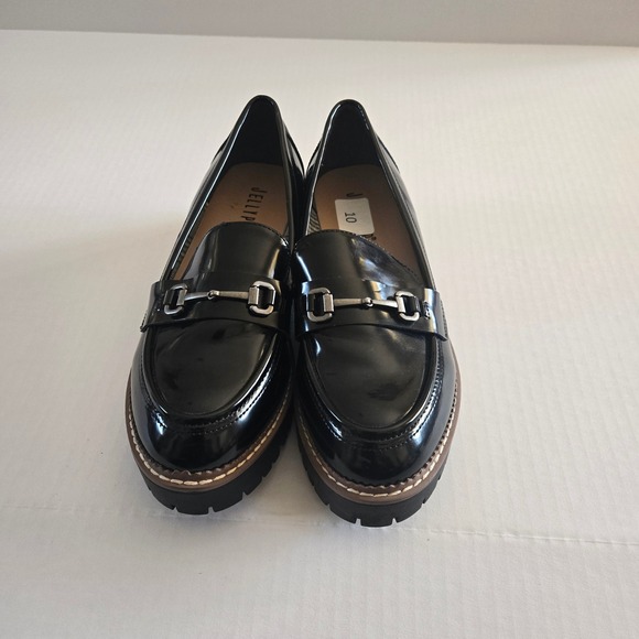 Jellypop Women's Black Patent Lug Sole Loafers Chunky Heel Bit Detail Size 10 - Picture 3 of 10